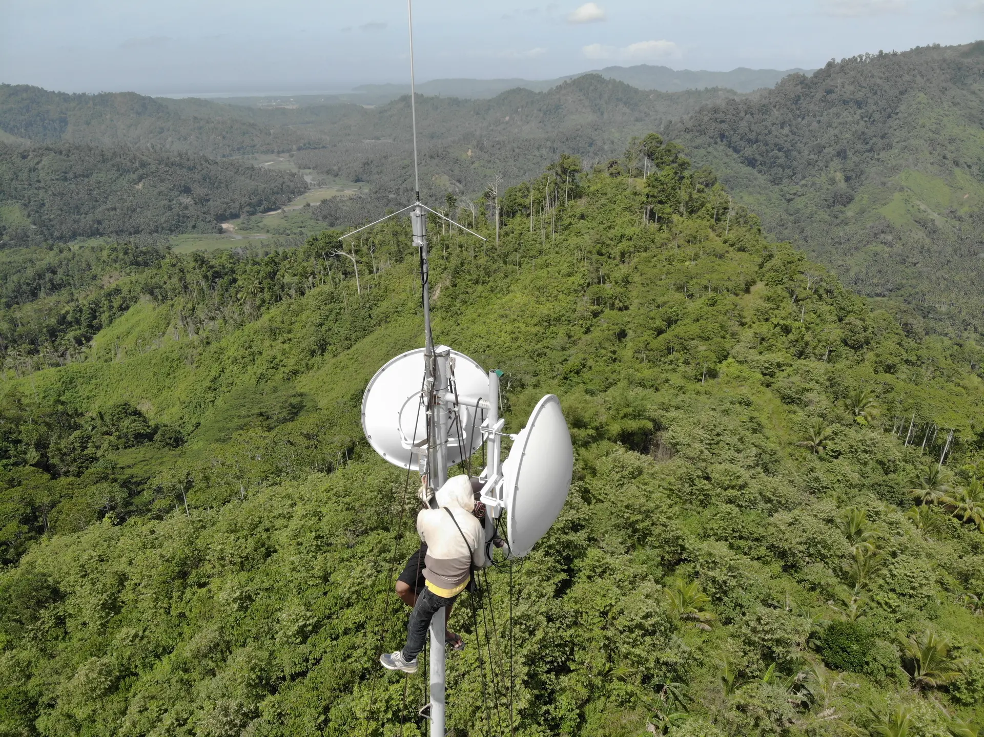 ATECH wireless relay infrastructure installed across mountainous terrain.